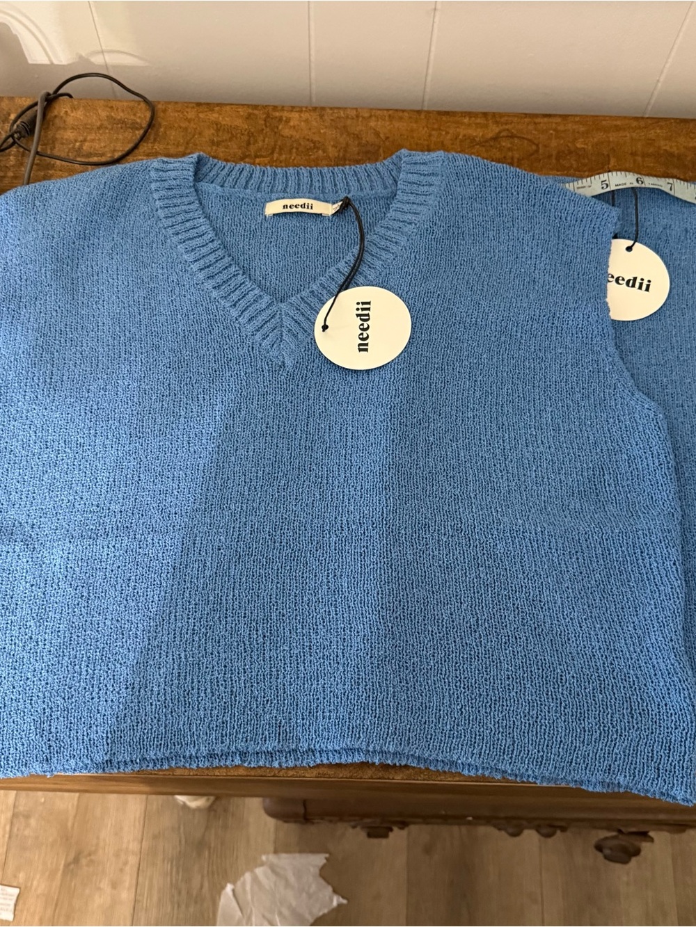 Needil Sky Blue V-Neck Knit Sweater/ skirt  set - Women's